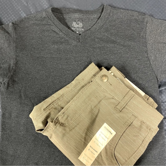 Youth Boys Size 8 Outfit. NWT gray Shorts with gently used navy v neck shirt. - Picture 2 of 8
